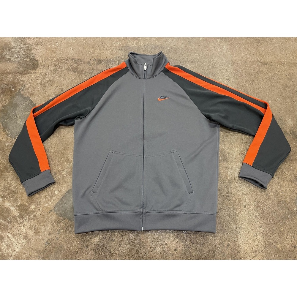 VTG Nike Jacket Mens Large Gray Orange Track Full Zip Stripe Athletic Training